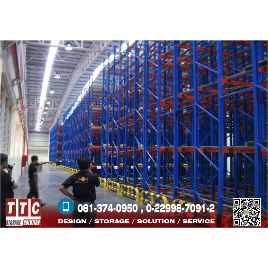 รับผลิตติดตั้งชั้นวางอุตสาหกรรม - ทีทีซี โลจิสติกส์ (ประเทศไทย) - Push Back Pallet Racking System